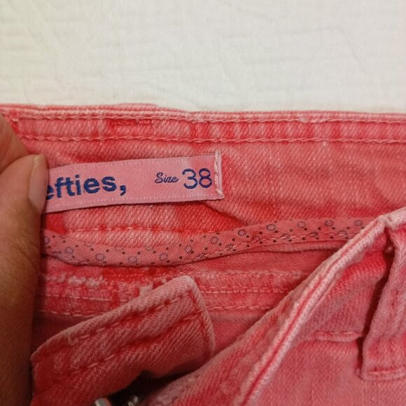 Lefties Shorts Denim Womens Coral Red Frayed Hem - Picture 2 of 8